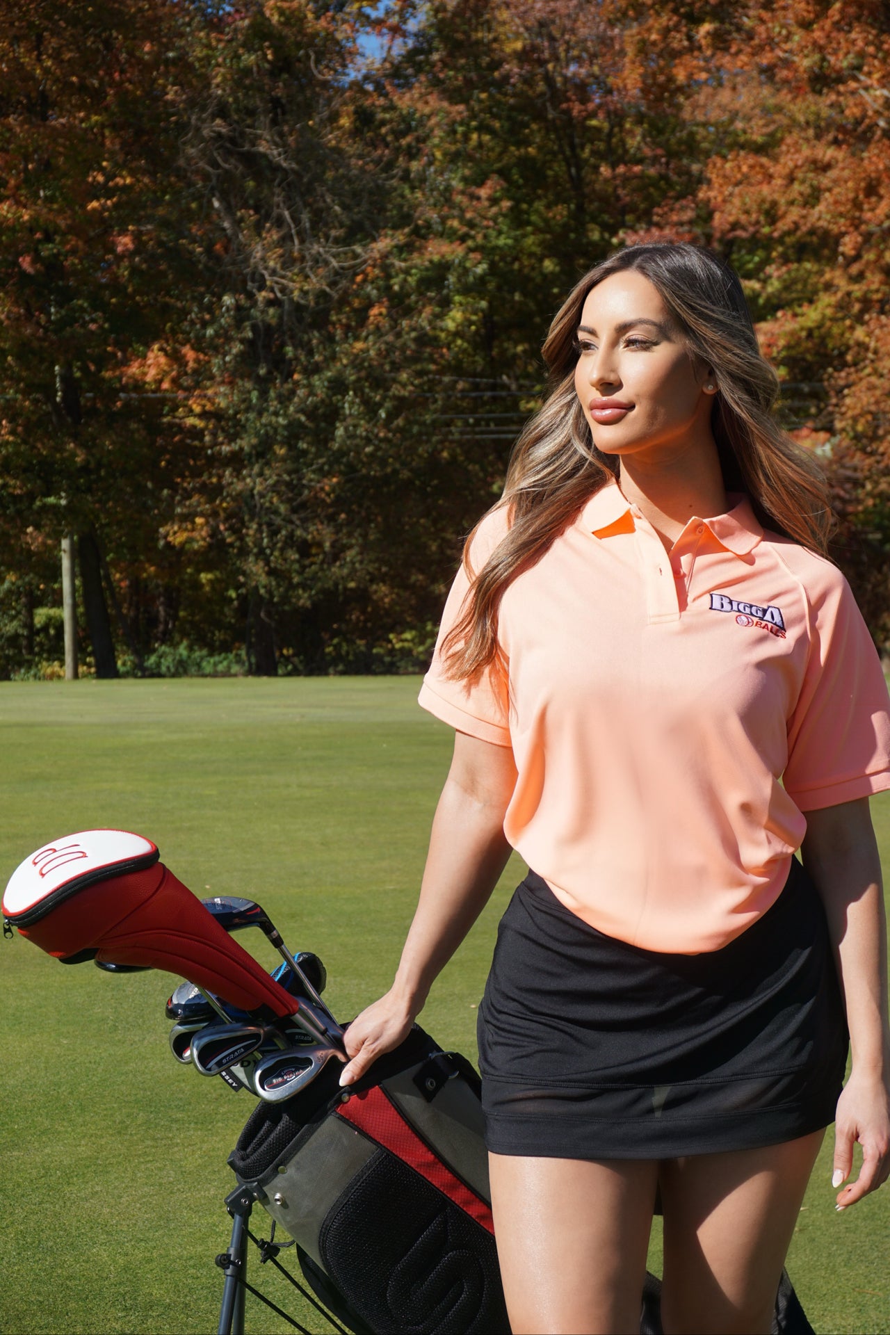 Bigga Balls Women's Golf Polo in Solid Coral Splash