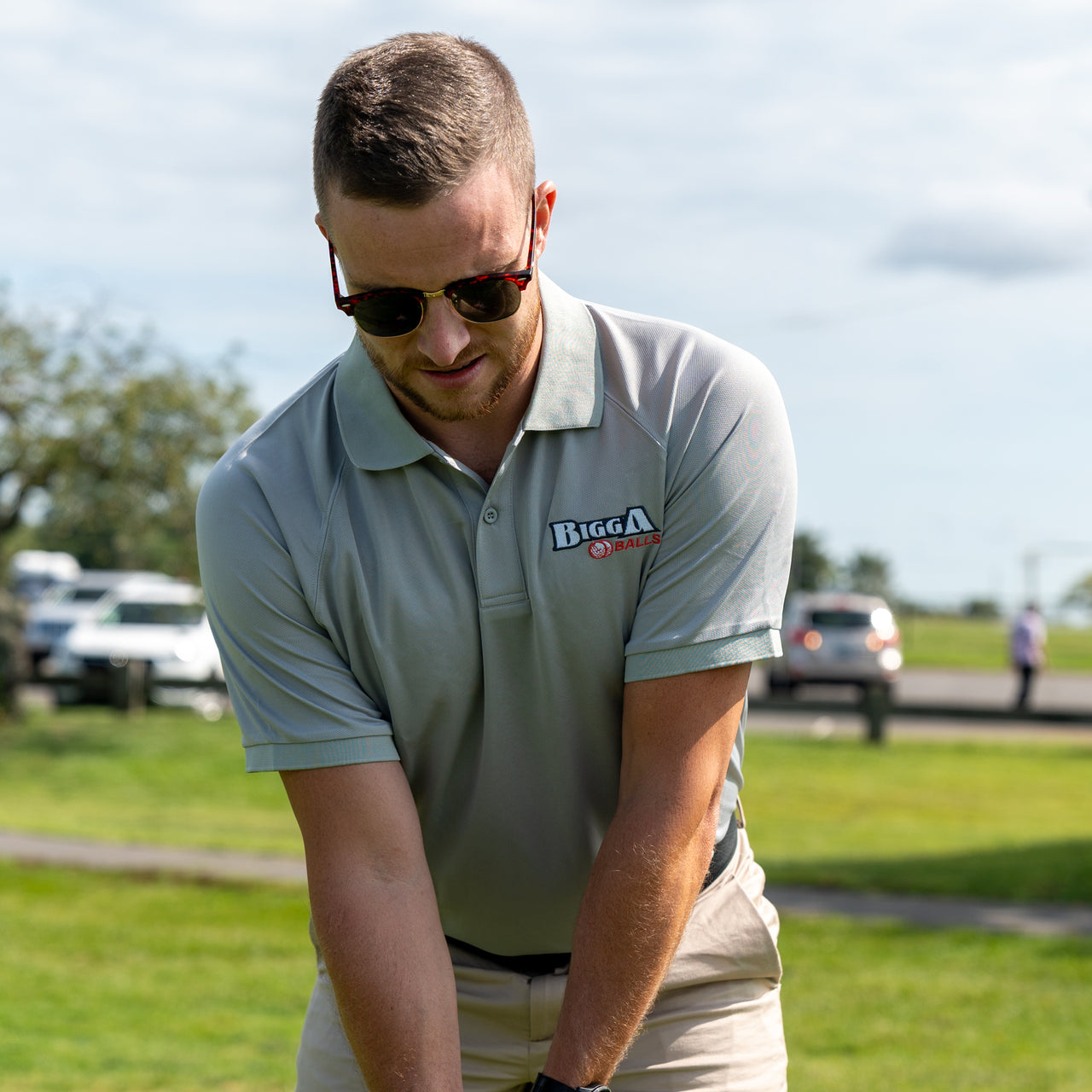 Bigga Balls Men's Golf Polo in Solid Gray