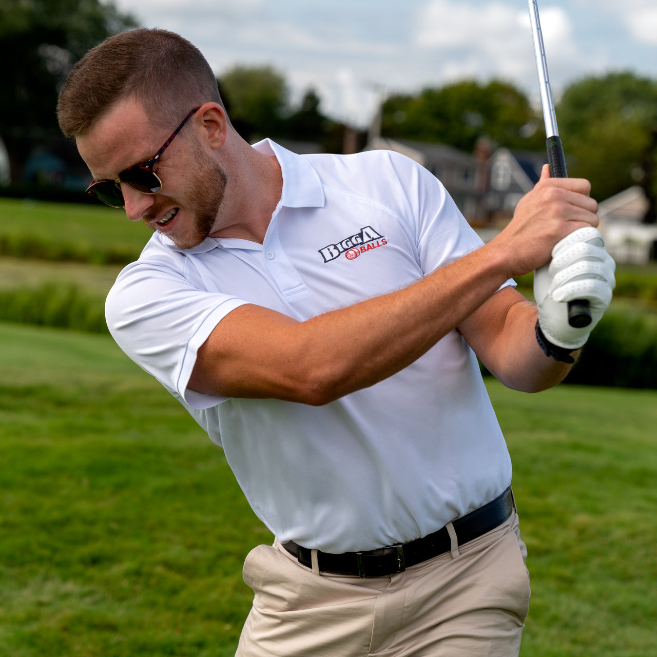 Bigga Balls Men's Golf Polo in Solid White